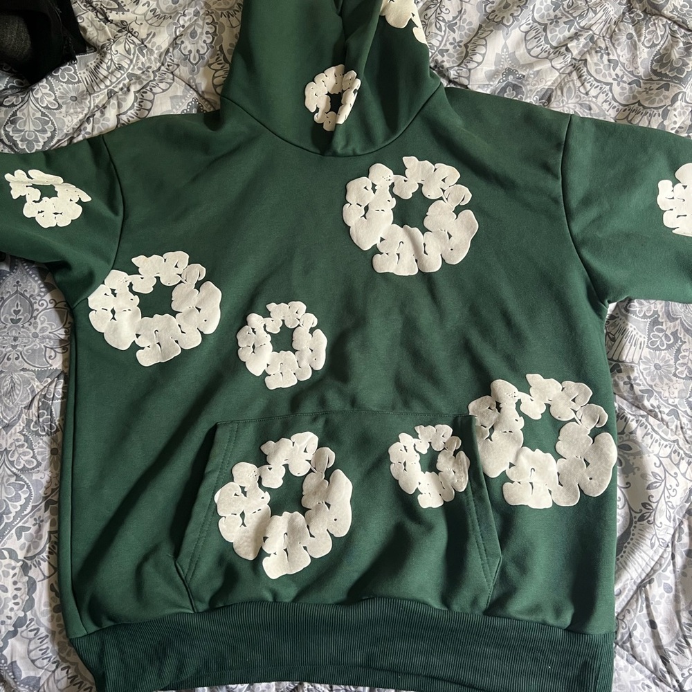 Green Crewneck Sweater with White Pattern